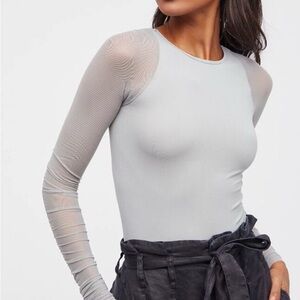 Free People Ice Blue Long Sleeve Scrunch Sleeve Top